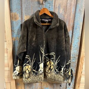 Cobblestone Canyon Lab Puppies Zip Up Fleece Large Vintage USA